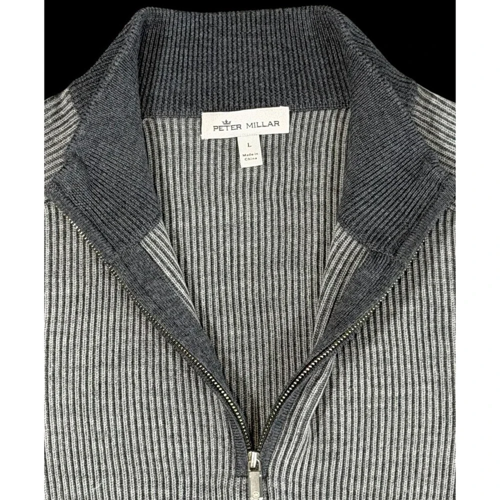 Peter Millar Men's Merino Wool Storm Overlook Rib 1/4 Zip Pullover Sweater Large